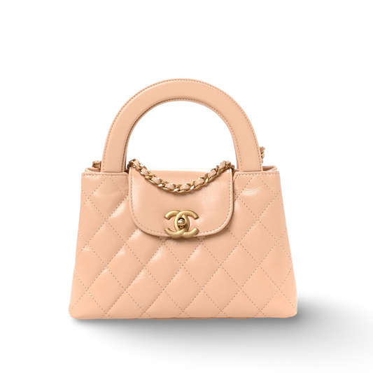 Chanel Quilted Shinny Lambskin 25C Small Kelly Bag - GHW / Beige