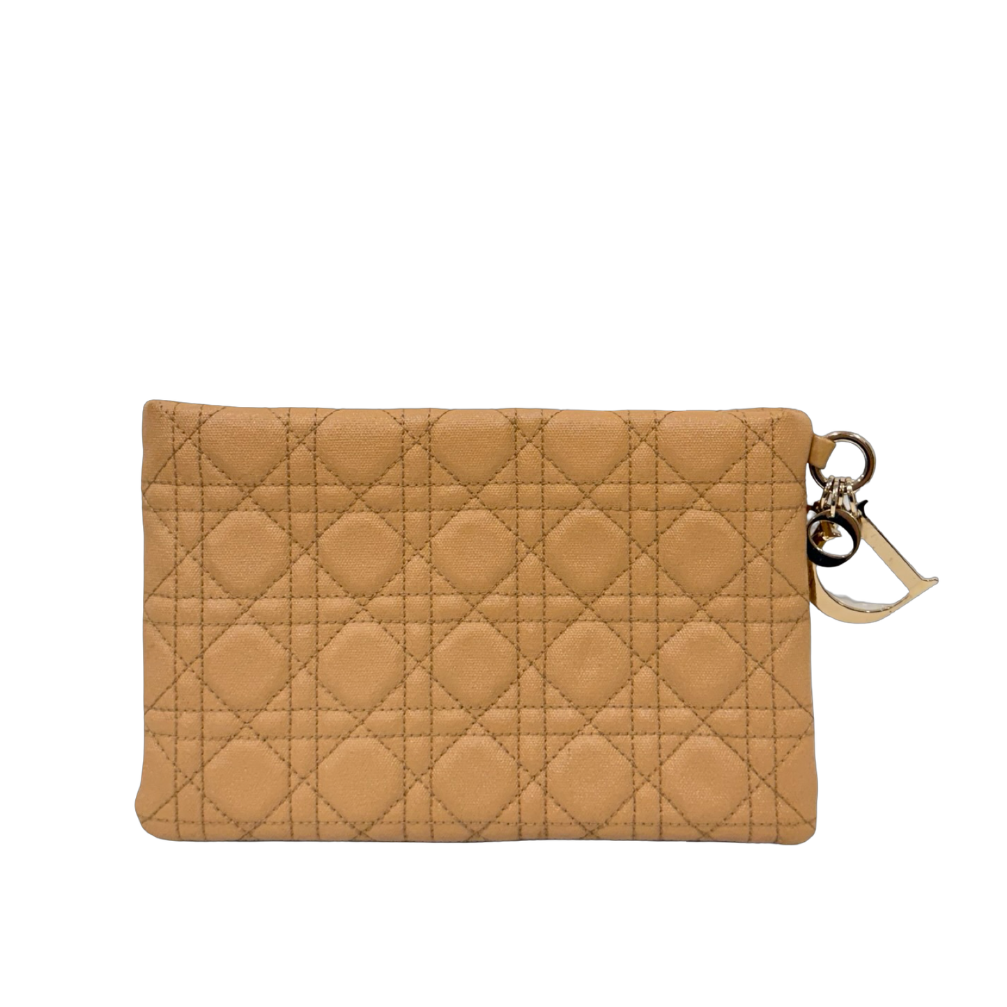 Dior Cannage Canvas Coasted Clutch - GHW / Beige