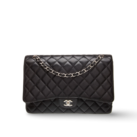 Chanel Quileted Caviar Maxi Double Flap - SHW / Black