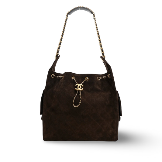 Chanel Quilted Suede Medium 25Bag - GHW/ Brown