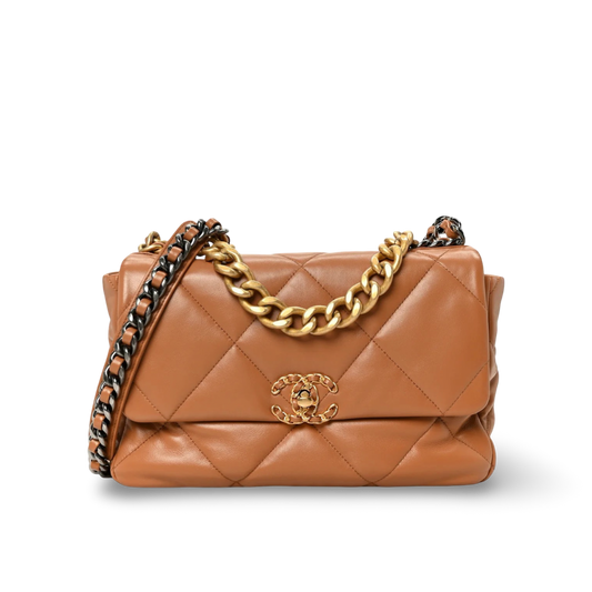 Chanel Quilted Lambskin Medium 19 Bag - GHW / Caramel