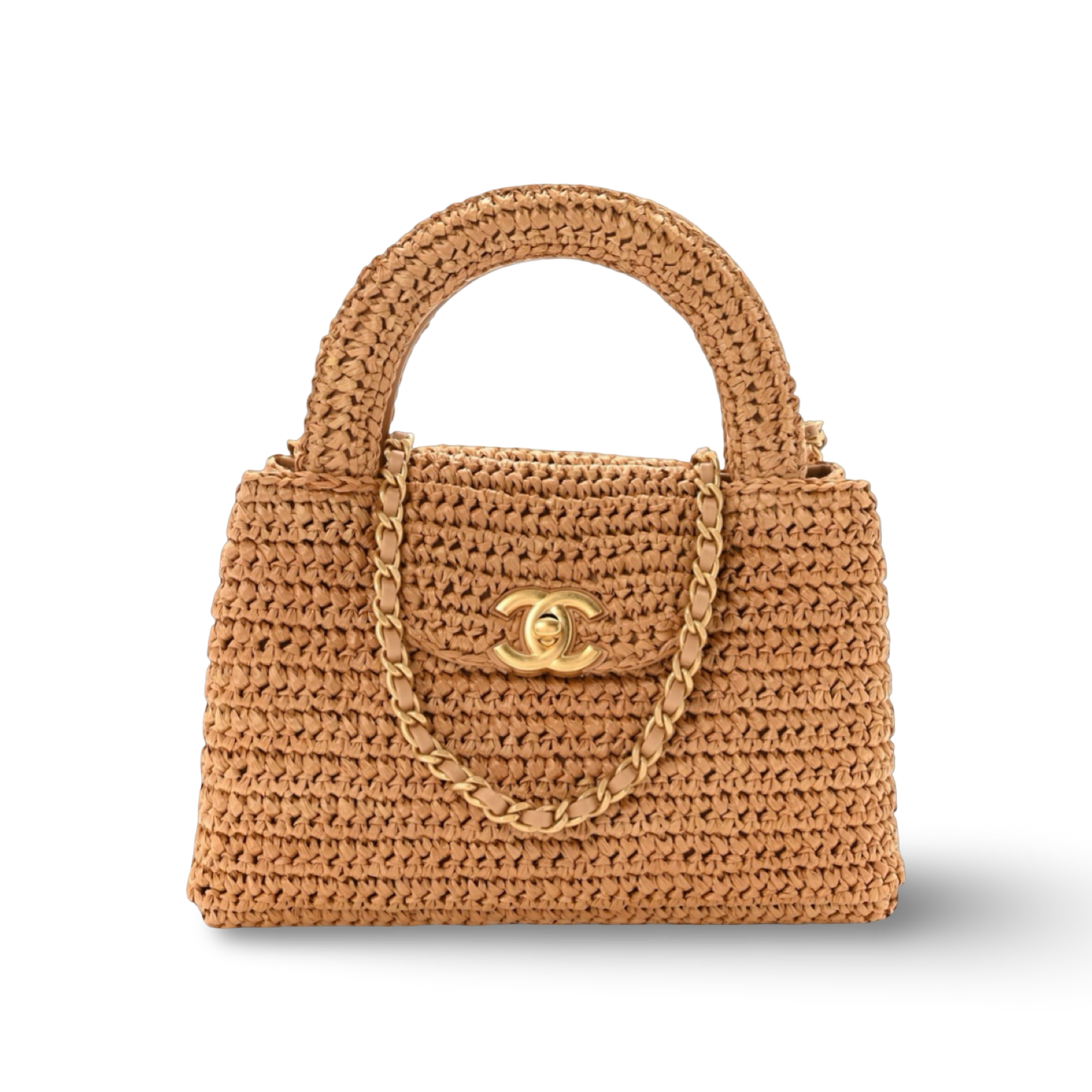 Chanel Braided Raffia 26C Small Kelly Bag - GHW / Beige