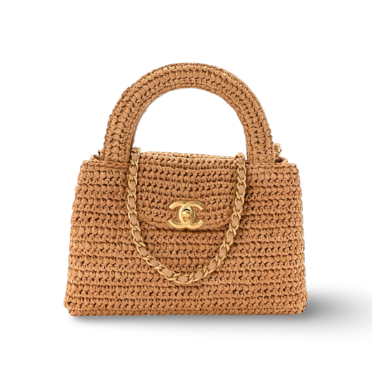 Chanel Braided Raffia 26C Small Kelly Bag - GHW / Beige
