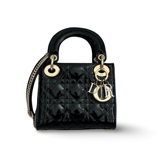 Dior Classic Patent Mini Lady Bag - GHW / Black
