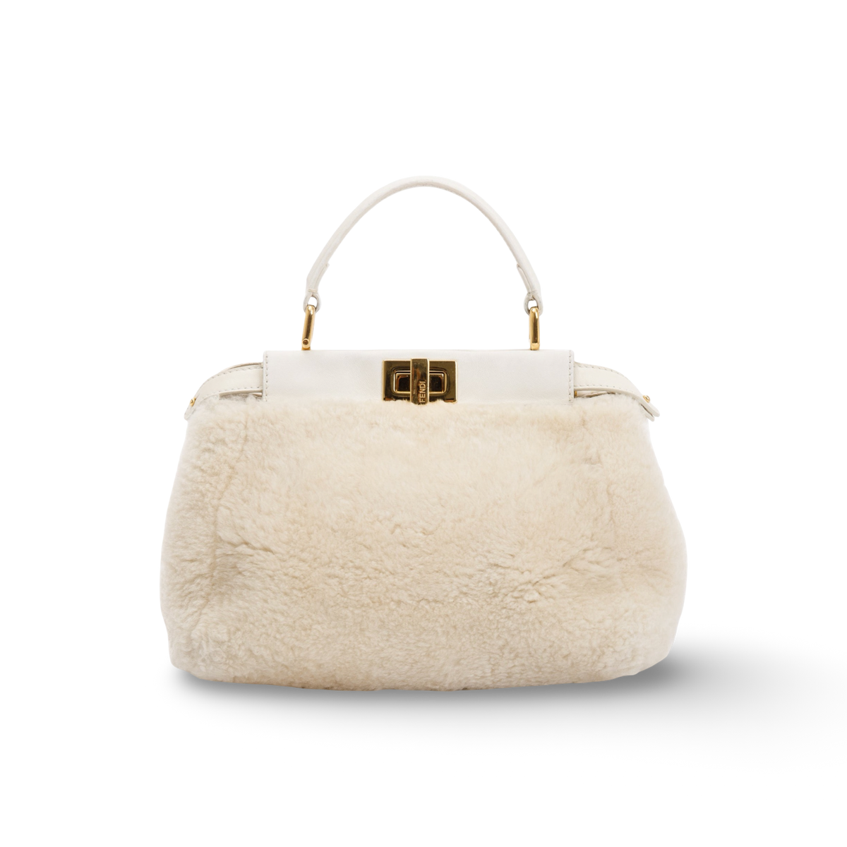 Fendi  Shearling Mini Peekaboo Handle Bag - GHW / White