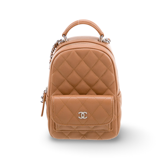 Chanel Quilted Caviar 24C Mini Backpack - GHW/ Caramel