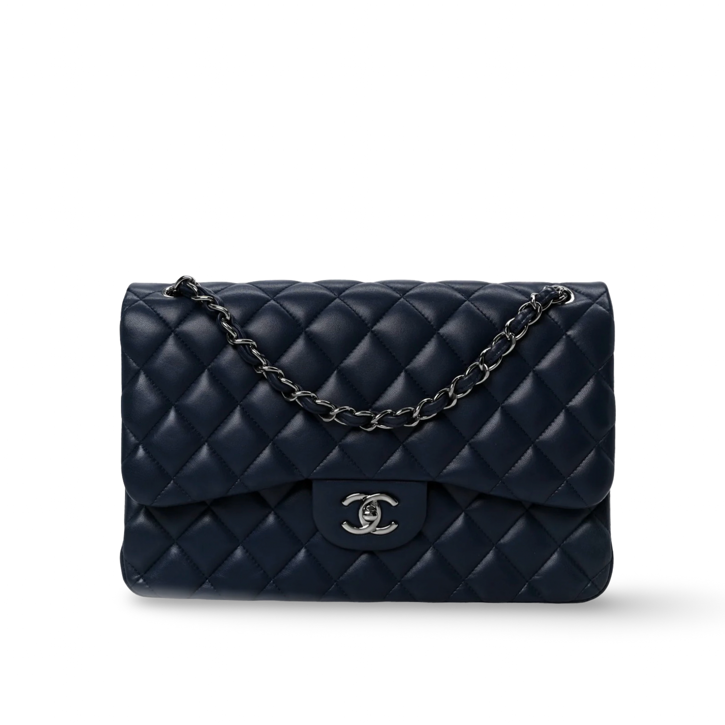 Chanel Quilted Lambskin Jumbo Classic Double Flap - SHW/ Navy