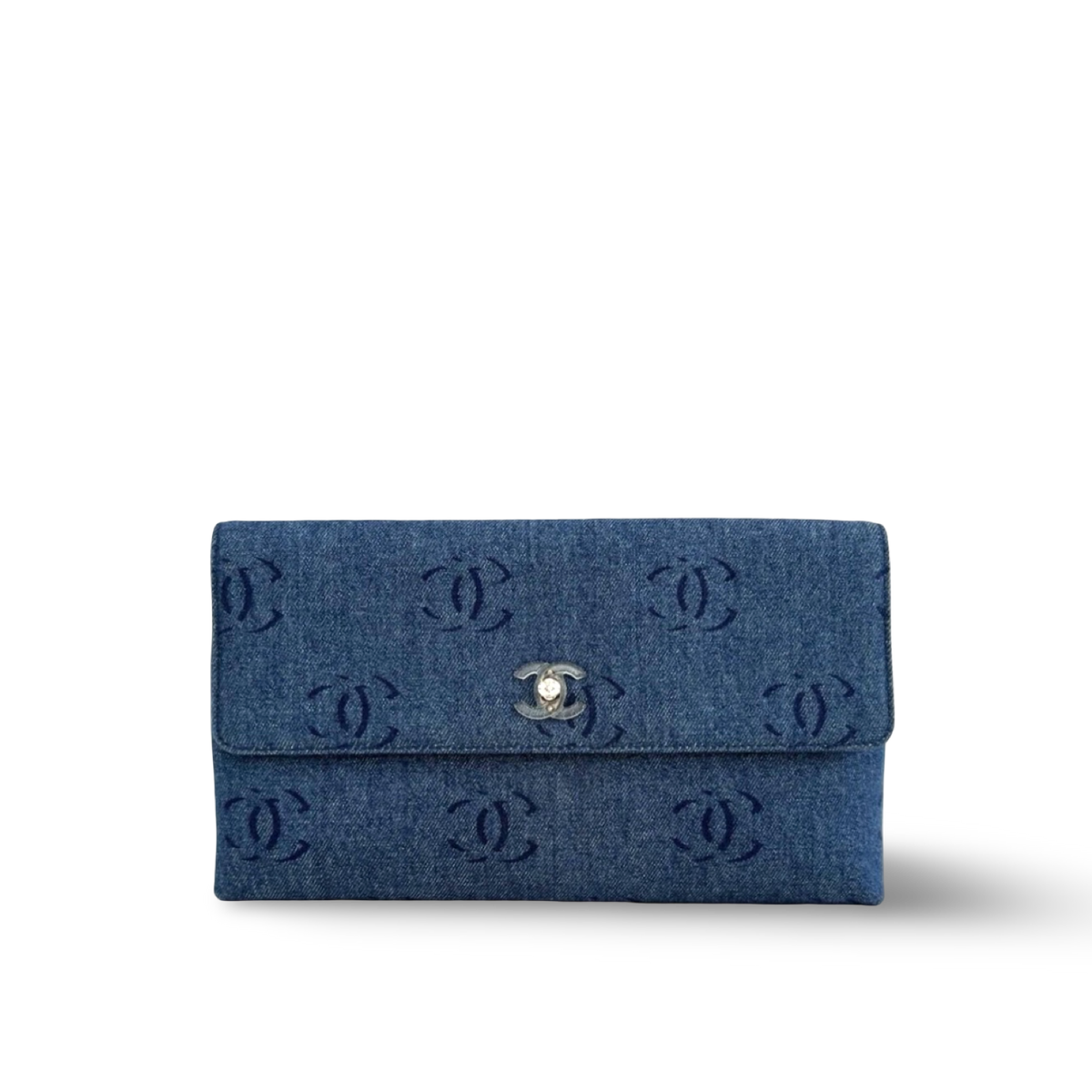 Chanel Vintage Blue Denim Monogram CC Clutch -Plastic / Blue