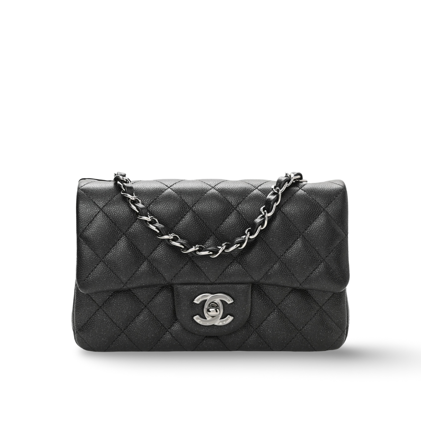 Chanel Quilted Caviar Mini Rectangular Single Flap Bag - SHW / Black