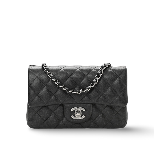 Chanel Quilted Caviar Mini Rectangular Single Flap Bag - SHW / Black