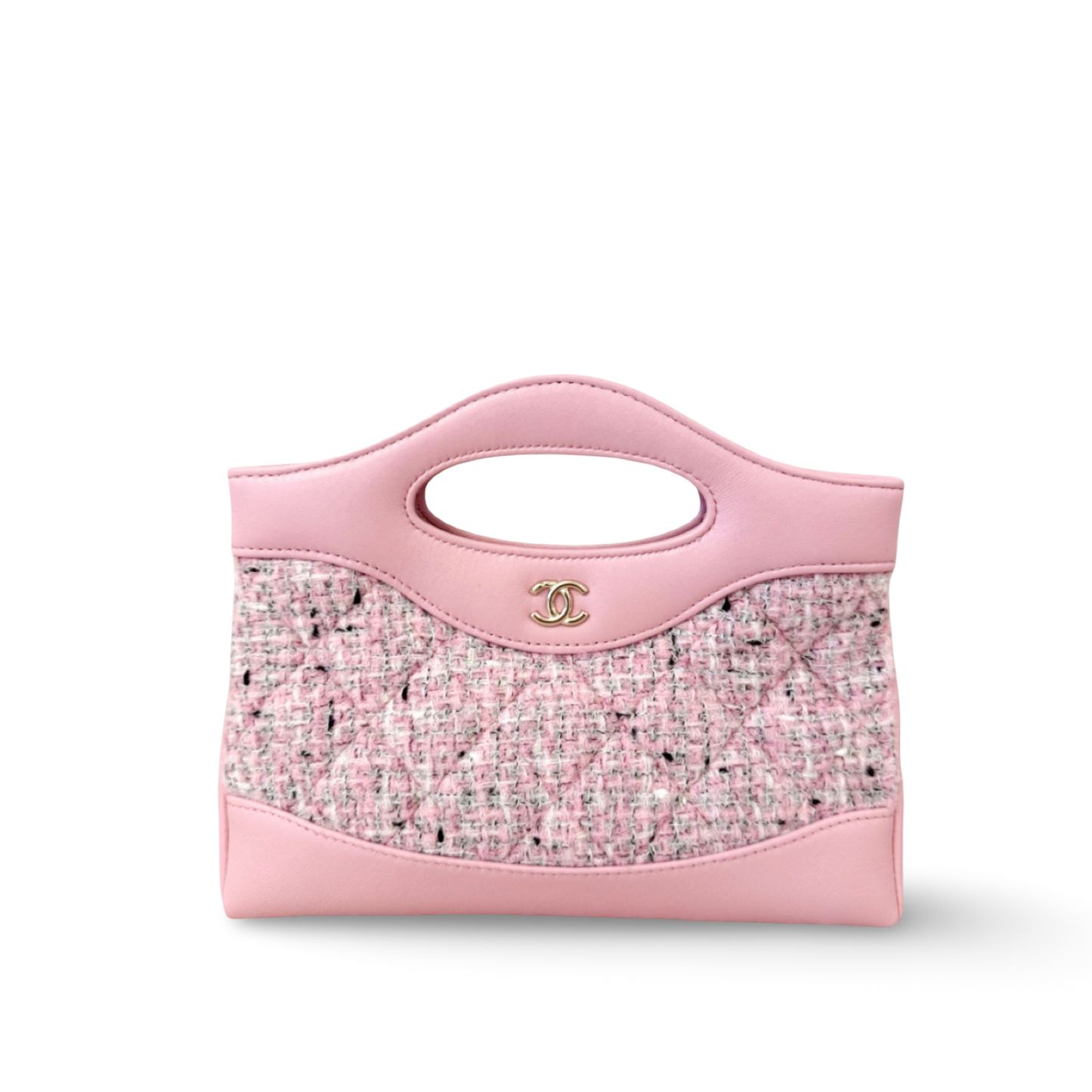 Chanel 19A Quilted Tweed Calfskin Nano 31 Bag - GHW/ Pink