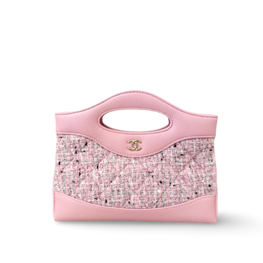 Chanel 19A Quilted Tweed Calfskin Nano 31 Bag - GHW/ Pink