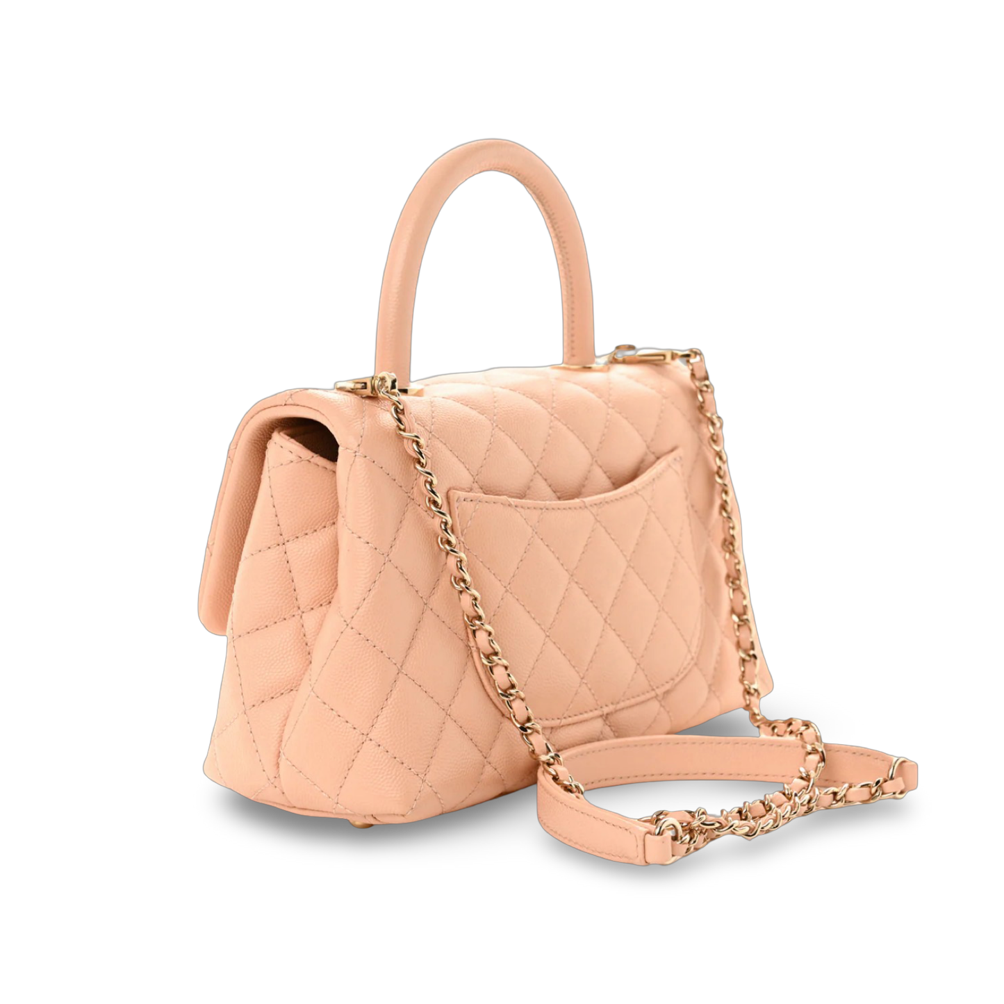 Chanel Quilted Caviar Mini Coco Handle Bag - GHW / Light Beige