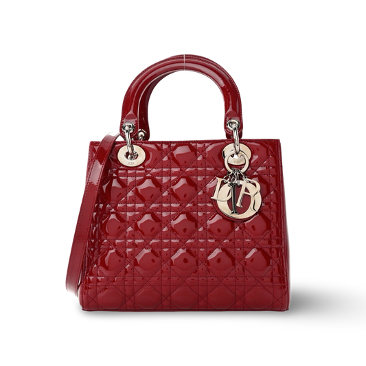 Dior Cannage Patent Medium Lady Red Bag