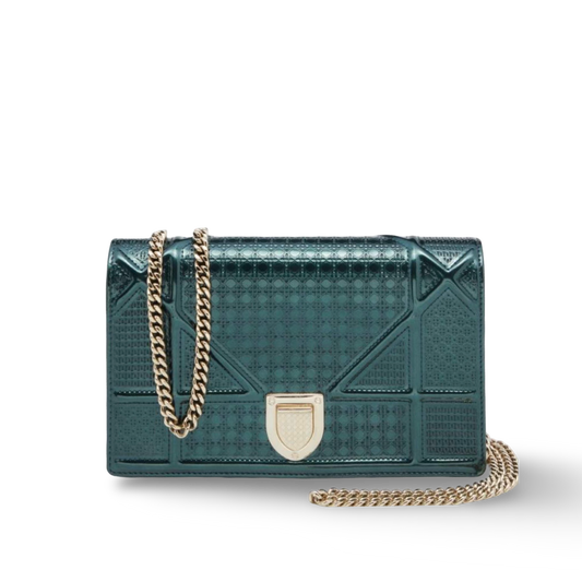 Dior Cannage Metallic Micro Diorama Flap Bag - GHW / Green
