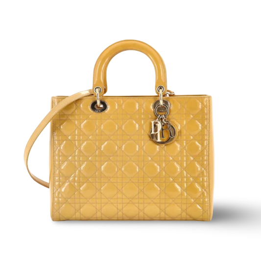 Dior Cannage Patent Large Lady Bag -GHW/ Yellow