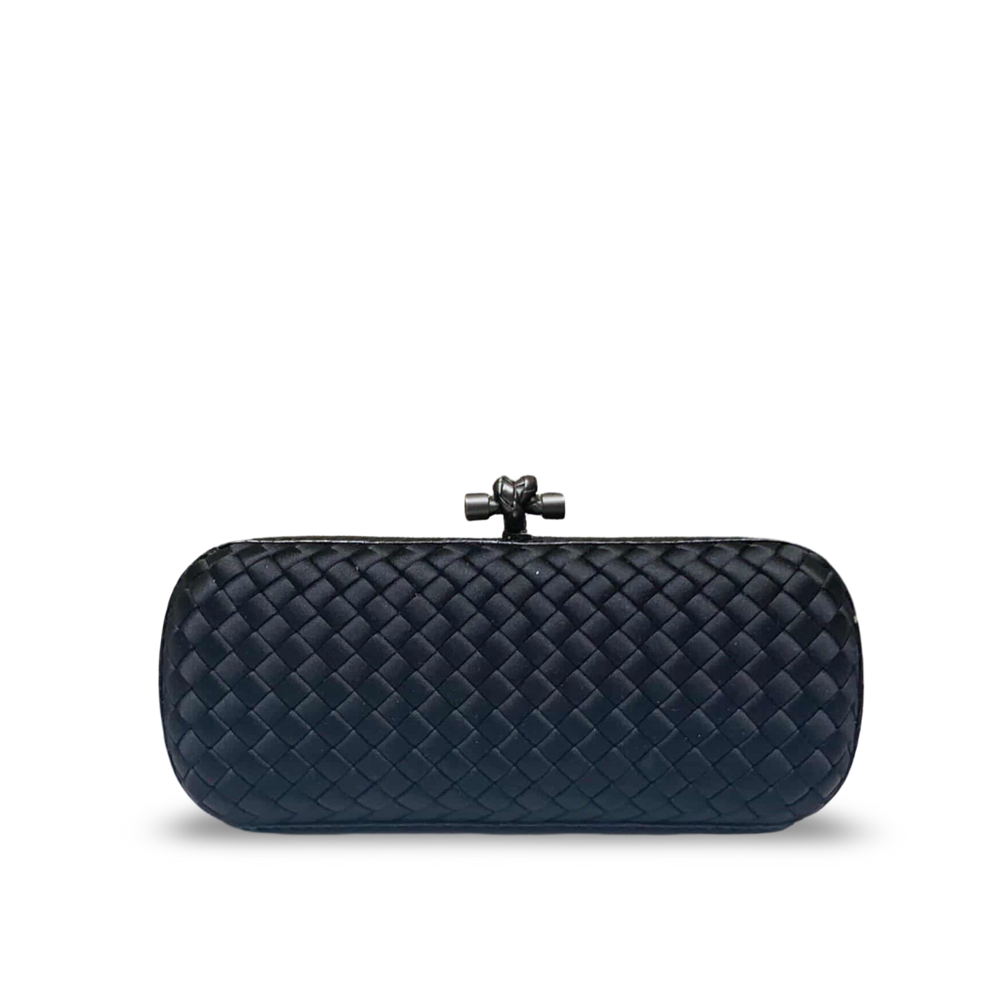 Bottega Veneta Satin Ayers Intreccio Impero Stretch Knot Clutch - Black