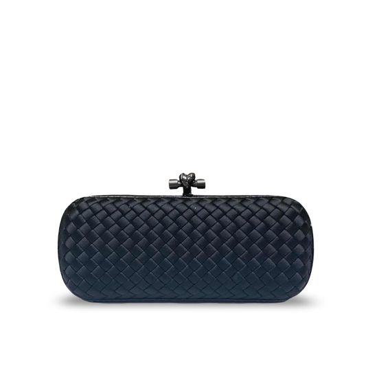 Bottega Veneta Satin Ayers Intreccio Impero Stretch Knot Clutch - Black