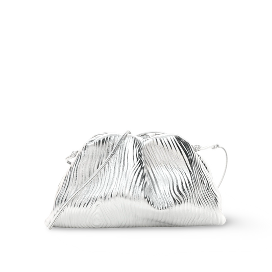 Bottega Veneta Metallic Bark Calfskin The Mini Pouch - Silver