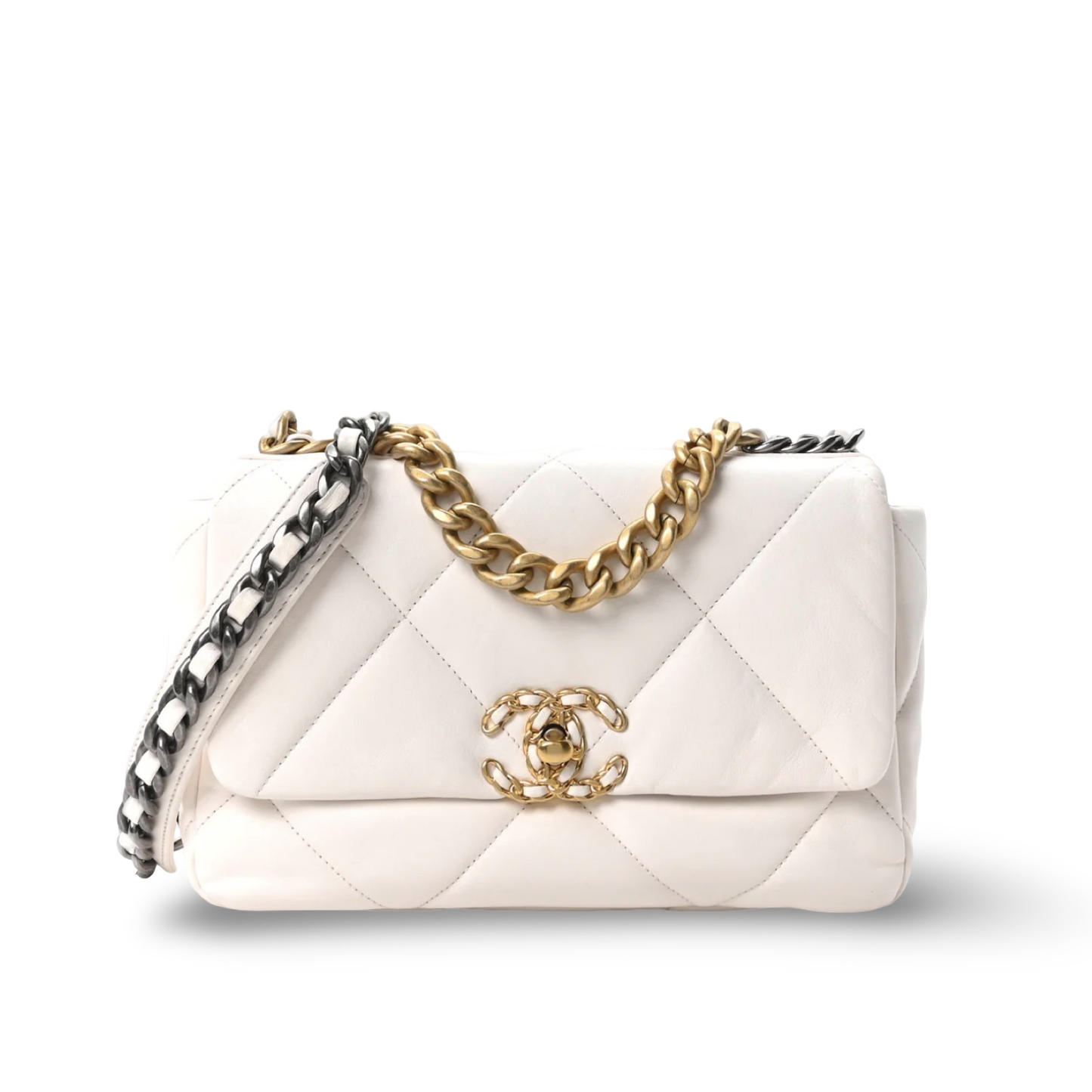 Chanel Quilted Lambskin Medium 19Bag - GHW/ White