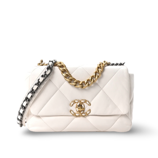 Chanel Quilted Lambskin Medium 19Bag - GHW/ White