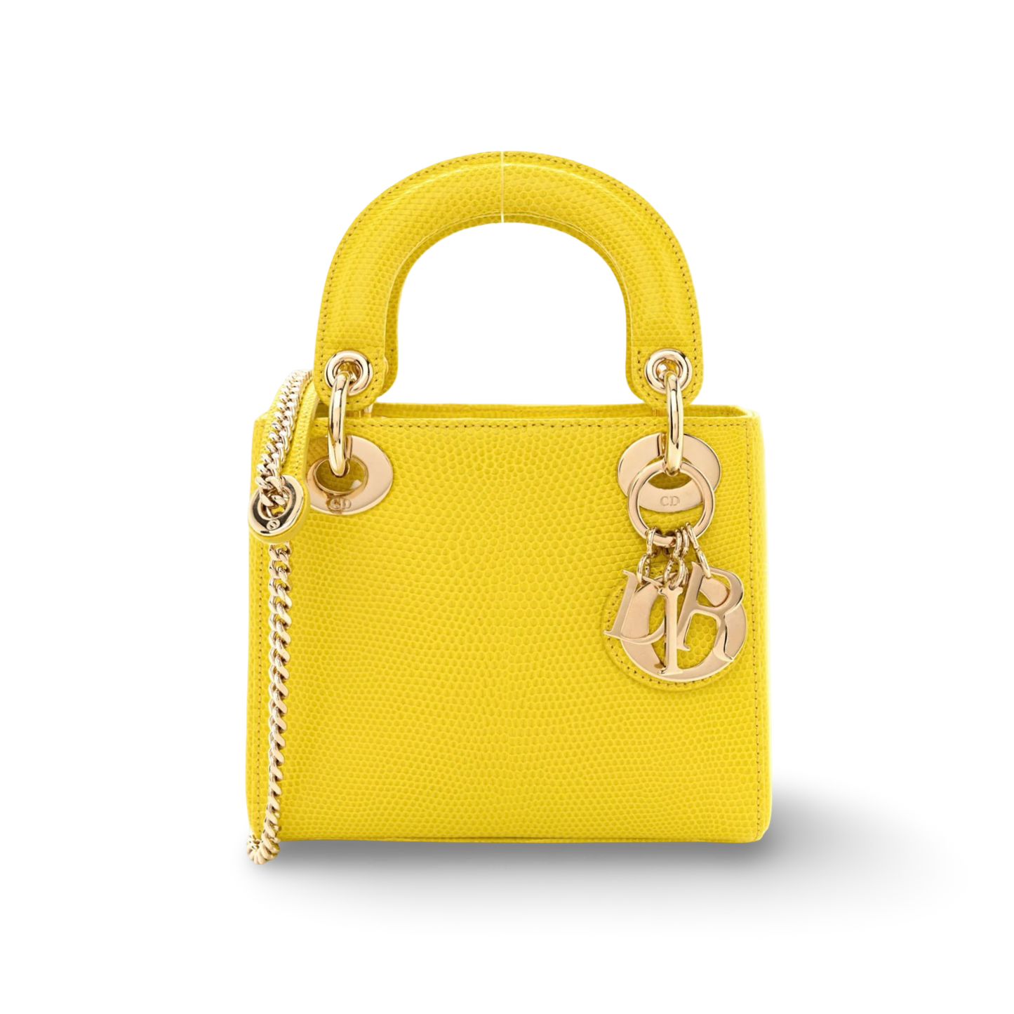 Dior Quilted Lizard Mini Lady Dior -GHW/Yellow