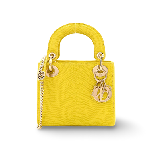 Dior Quilted Lizard Mini Lady Dior -GHW/Yellow