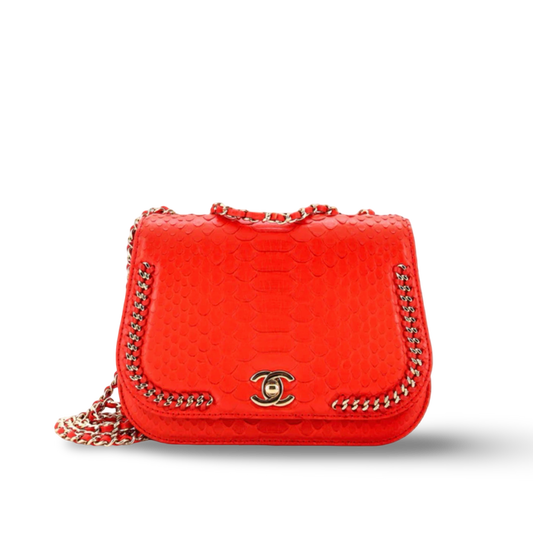 Chanel Quilted Python Braided Chic Flap-GHW/ Red