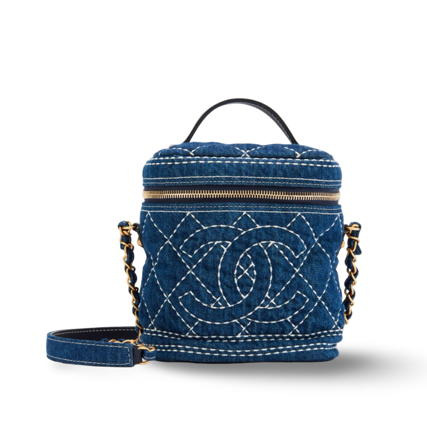 Chanel Quilted Denim Small Vanity Case - GHW/ Blue
