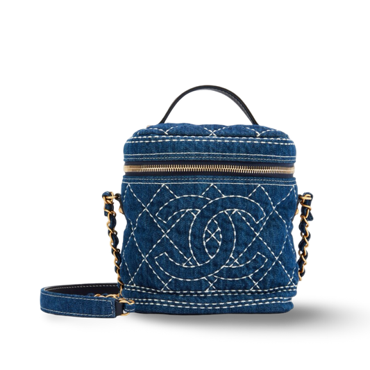 Chanel Quilted Denim Small Vanity Case - GHW/ Blue