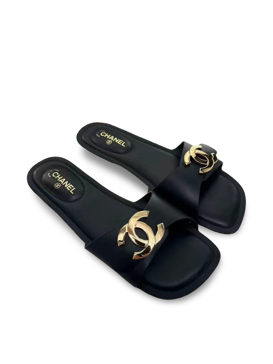 Chanel 26 Fall Collection Calfskin Mules Sandals - GHW / Black