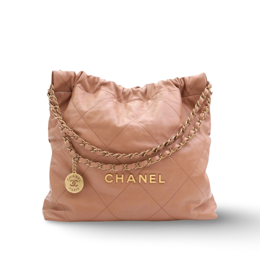 Chanel Quilted Calfskin Small 22Bag -GHW / Beige