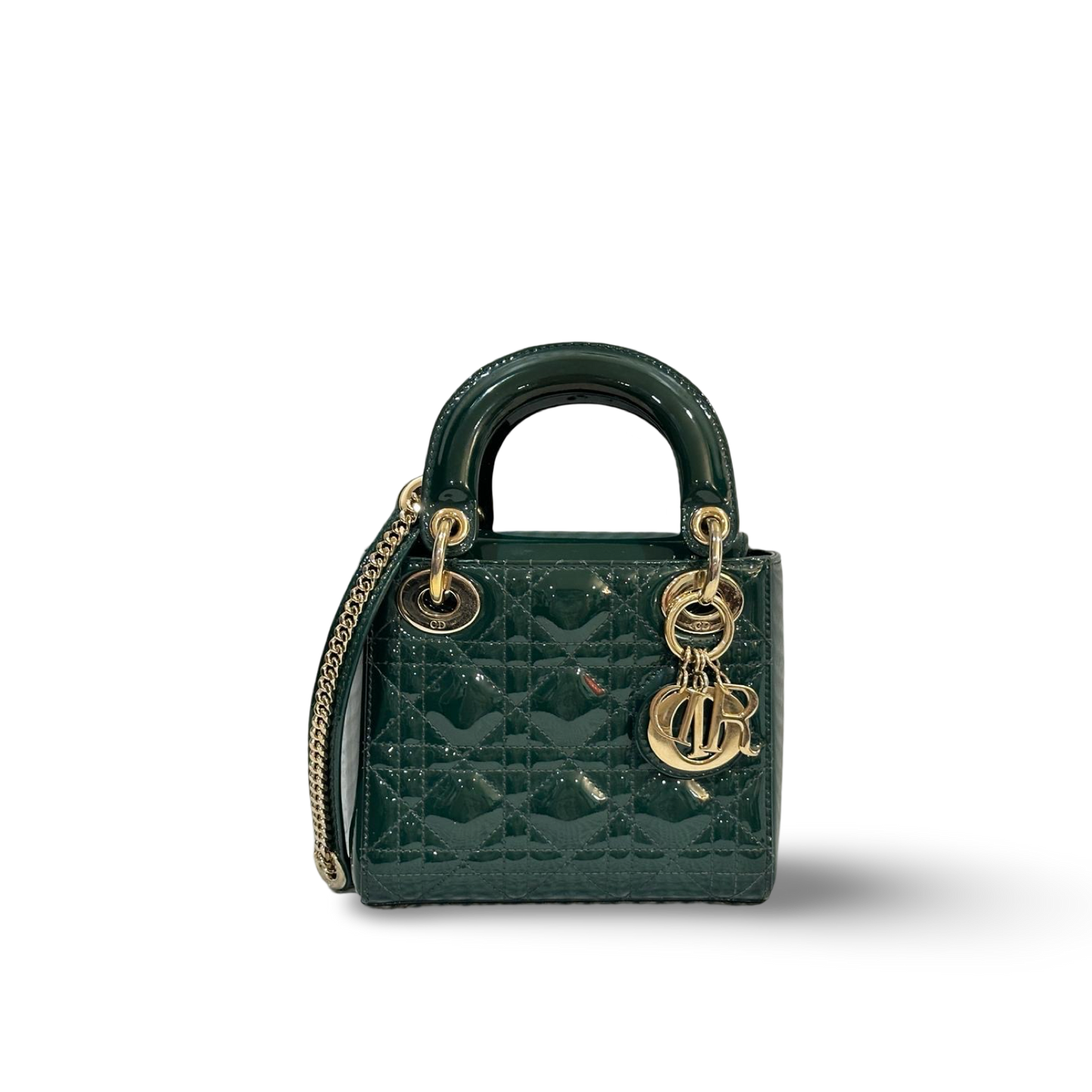 Dior Patent Mini Lady Dior Bag Green