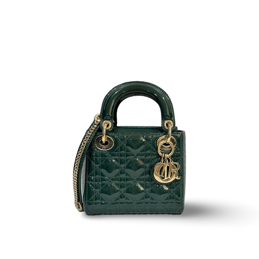 Dior Patent Mini Lady Dior Bag Green