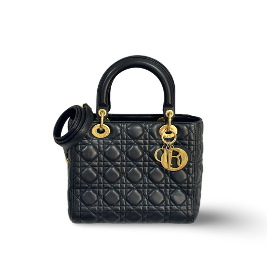 Dior Cannage Lambskin Medium Lady Bag Black
