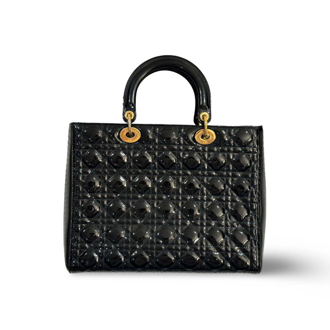 Dior Cannage Patent Large Lady Black Bag Black