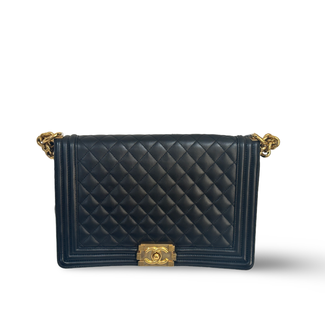 Chanel Classic Medium Lambskin Boy Bag - Gold / Black