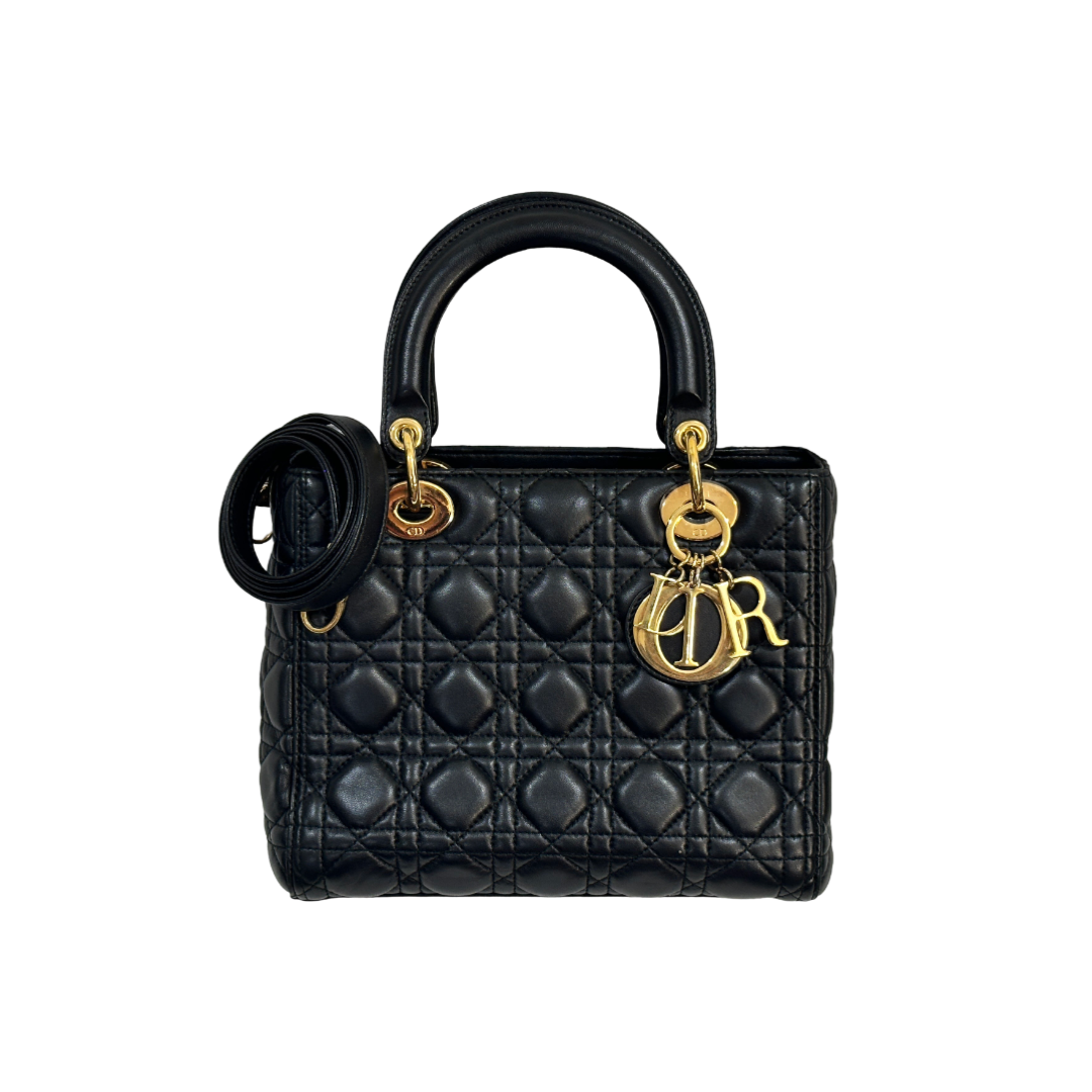 Dior Cannage Lambskin Medium Lady Bag Black