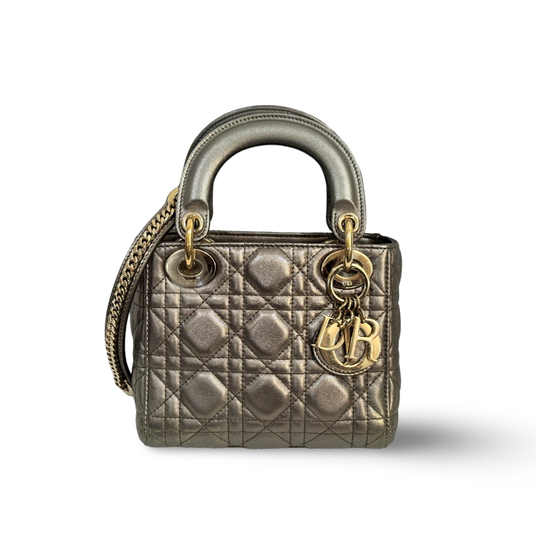 Dior Cannage Lambskin Mini Lady Bag Metallic