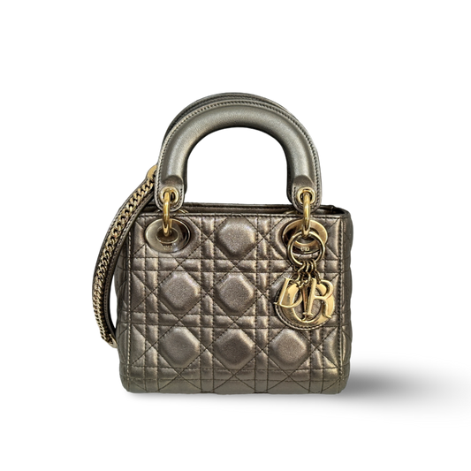 Dior Cannage Lambskin Mini Lady Bag Metallic