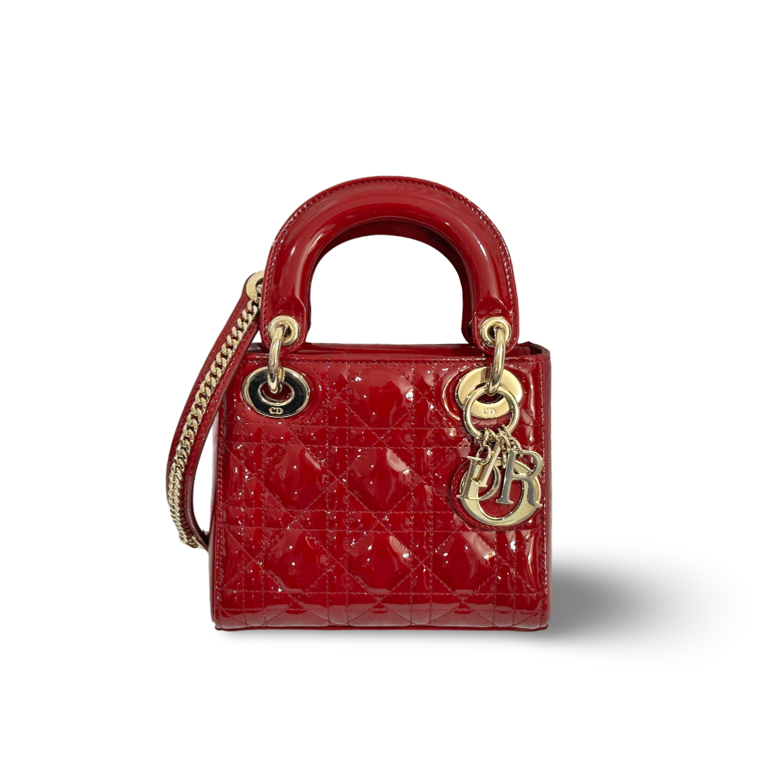 Dior Cannage Patent Mini Lady Bag Red