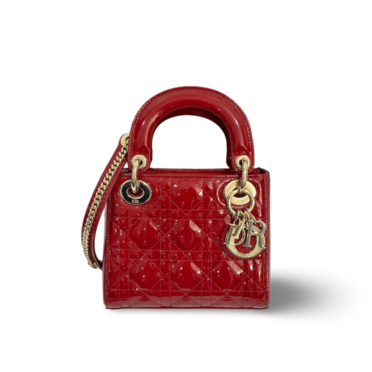 Dior Cannage Patent Mini Lady Bag Red