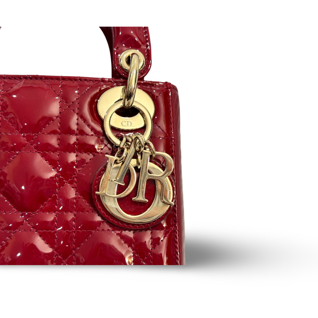Dior Cannage Patent Mini Lady Bag Red