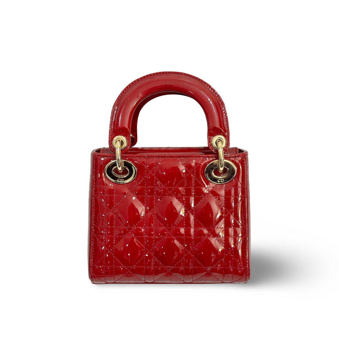 Dior Cannage Patent Mini Lady Bag Red
