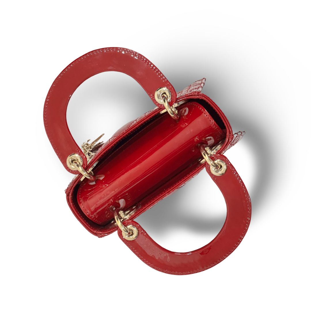 Dior Cannage Patent Mini Lady Bag Red