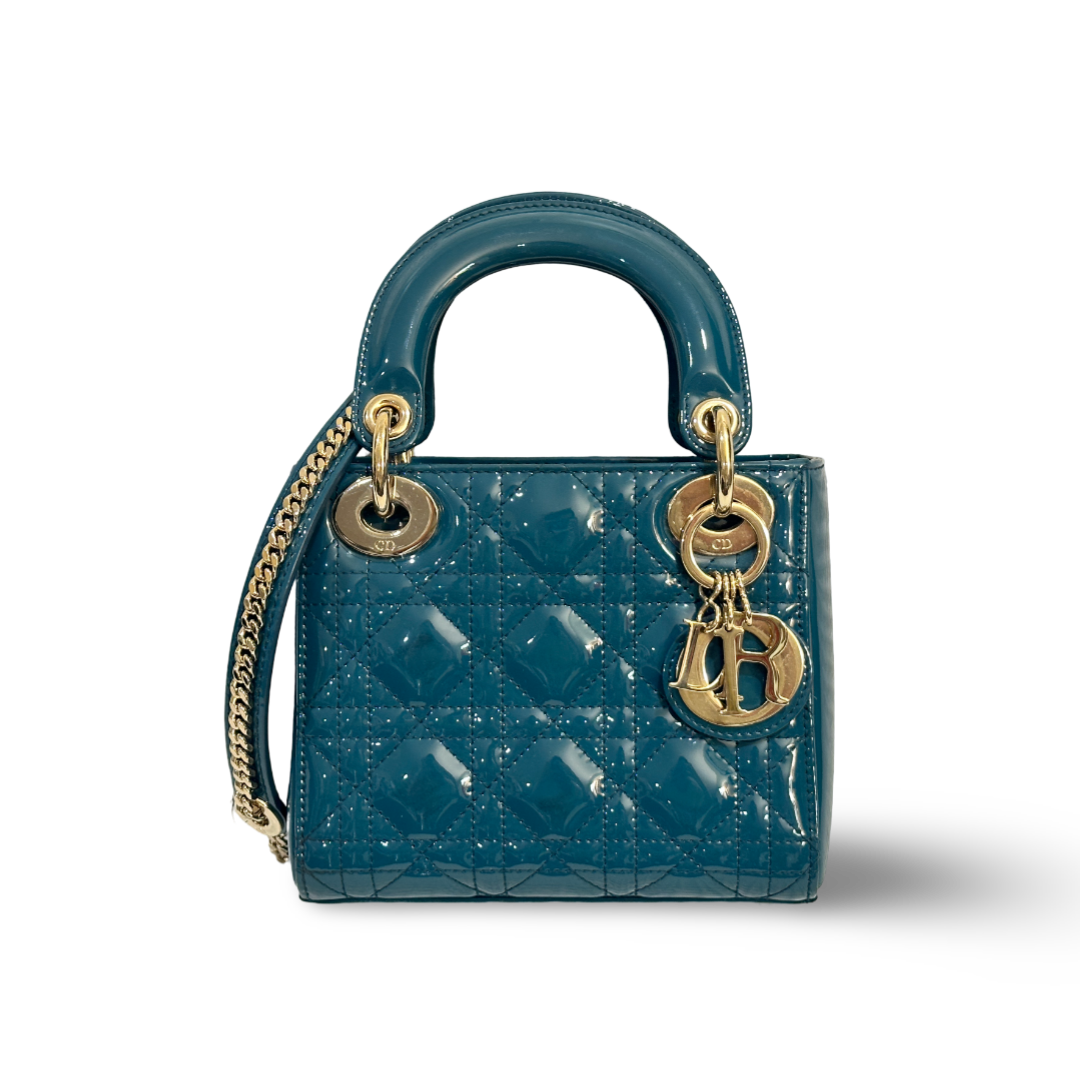 Dior Cannage Patent Mini Lady Bag Peacock Blue