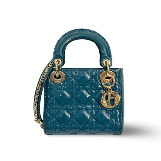Dior Cannage Patent Mini Lady Bag Peacock Blue