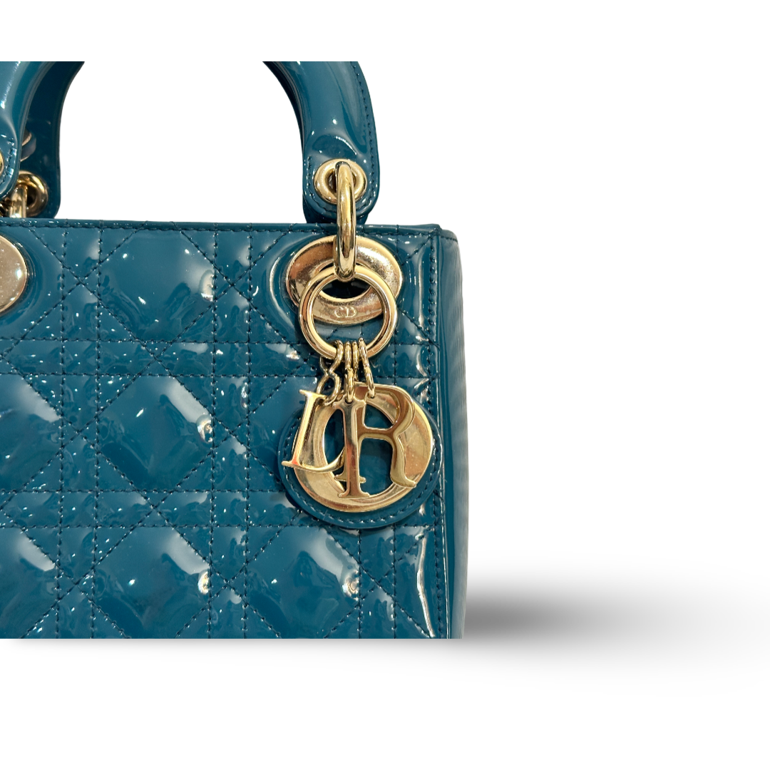 Dior Cannage Patent Mini Lady Bag Peacock Blue