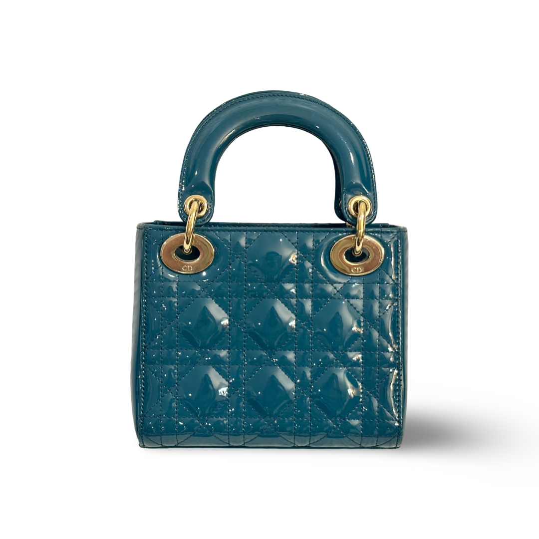 Dior Cannage Patent Mini Lady Bag Peacock Blue