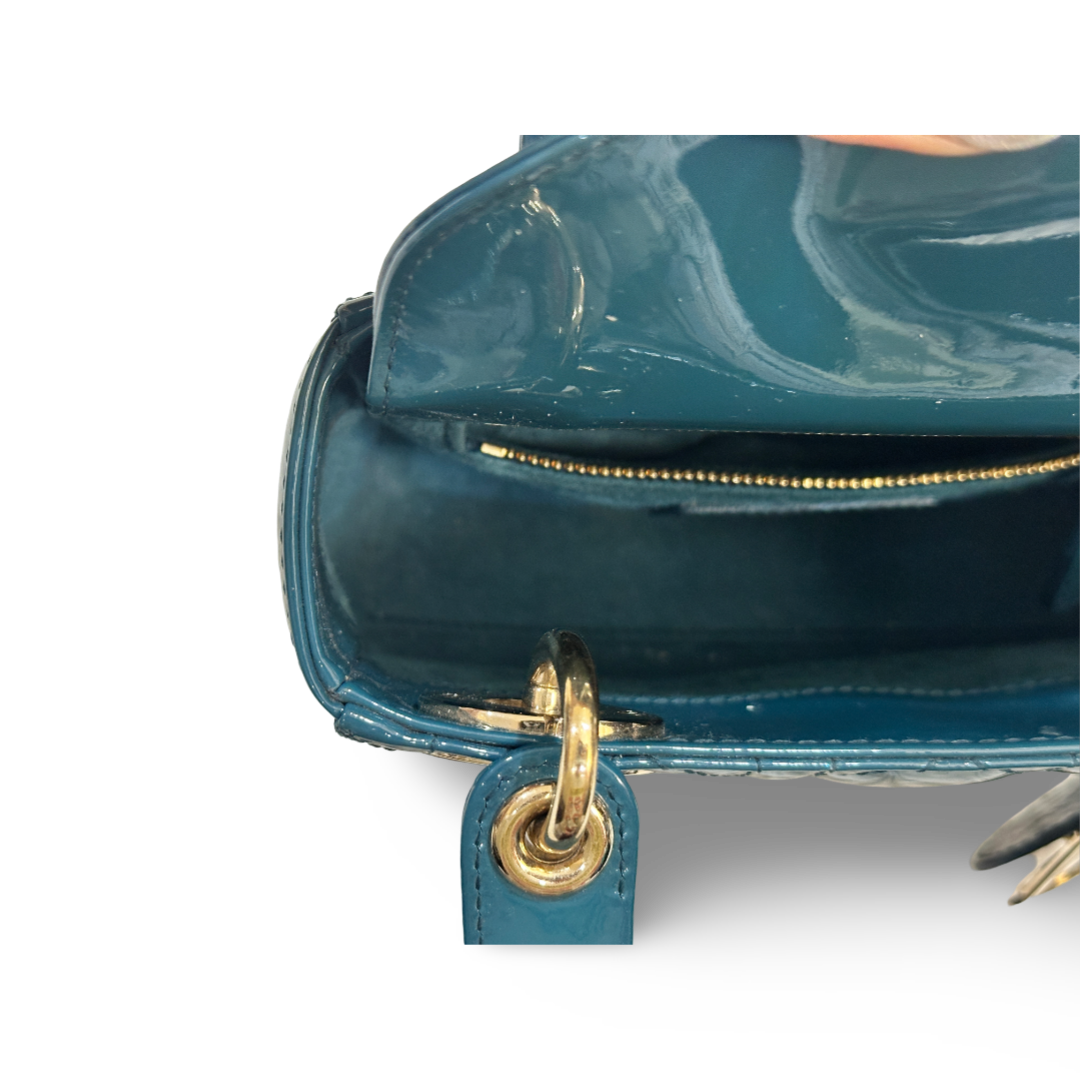 Dior Cannage Patent Mini Lady Bag Peacock Blue